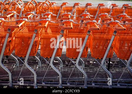 Germania, Baviera, alta Baviera, distretto di Altötting, ferramenta, carrelli per lo shopping, fuori Foto Stock