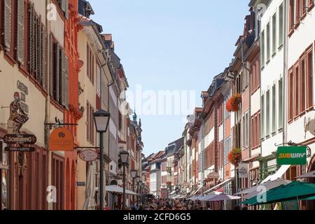 Zona pedonale Hauptstrasse nella città vecchia, Heidelberg, Baden-Wuerttemberg, Germania, Europa Foto Stock