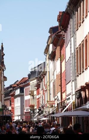 Zona pedonale Hauptstrasse nella città vecchia, Heidelberg, Baden-Wuerttemberg, Germania, Europa Foto Stock