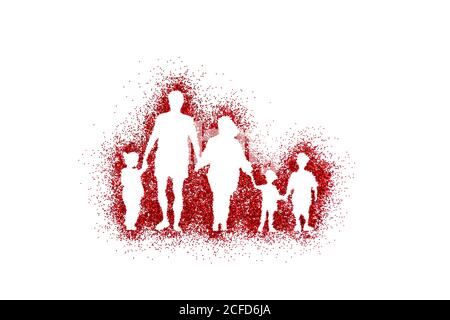 Forma familiare su glitter rosso isolato su sfondo bianco Foto Stock