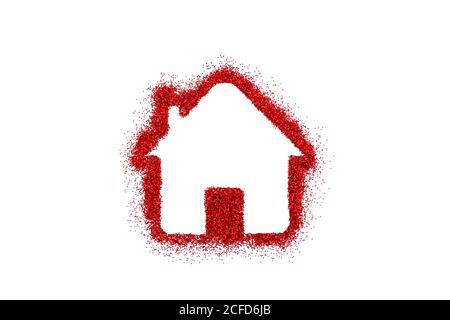 Piccola casa a forma di glitter rosso isolato su sfondo bianco Foto Stock