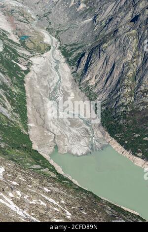 Svizzera, Cantone di Berna, Alpi Bernesi, Oberland Bernese, foce del ghiacciaio Unteraar nel Grimselsee Foto Stock