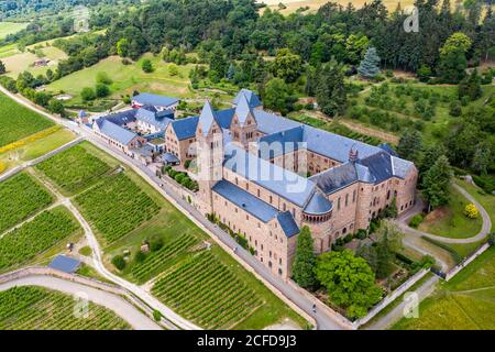 Veduta aerea, Abbazia di Sant'Hildegard, Abbazia benedettina, Eibingen vicino Ruedesheim, diocesi di Limburgo, Assia, Germania Foto Stock