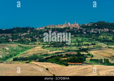 Europa, Italia, campi di grano vicino a Volterra, Toscana, Provincia di Pisa, Foto Stock