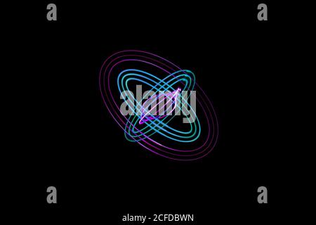 pittura a luce mista, esposizione lunga, increspature e onde su sfondo nero Foto Stock