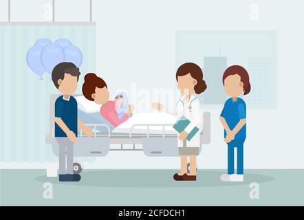 Reparto maternità con disegno medico piatto illustrazione vettoriale Illustrazione Vettoriale