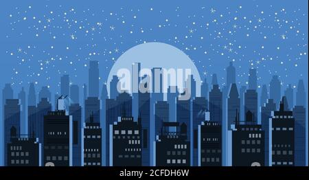 Notte del paesaggio urbano. Moderno skyline della città sfondo vettoriale panoramico. Città urbana torre grattacieli skyline illustrazione, isolato, illustrazione Illustrazione Vettoriale