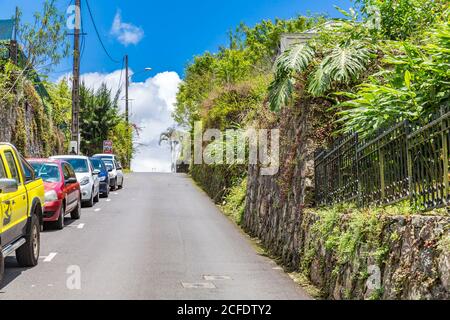 Via a Hell-Bourg, Cirque de la Salazie bacino vulcanico, 930 m slm, Isola di Reunion, Francia, Africa, Oceano Indiano Foto Stock