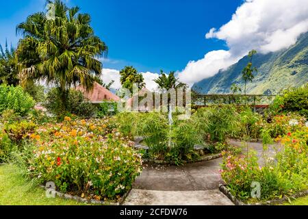 Piccolo parco a Hell-Bourg, uno dei più bei villaggi della Francia, Cirque de la Salazie bacino vulcanico, 930 m slm, Isola di Reunion, Foto Stock