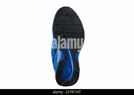 Suola di scarpe sportive blu con dettagli neri Foto Stock