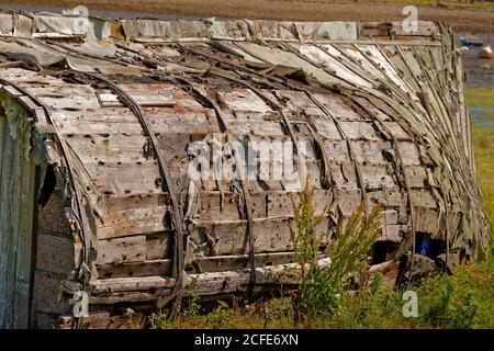 Capanno capovolto a Lindisfarne, Holy Island, Northumberland. Foto Stock