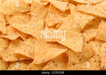 Primo piano di messicano nacho chip background Foto Stock