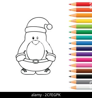 Carino pinguino per colorare libro con matite vettore illustrazione EPS10 Illustrazione Vettoriale