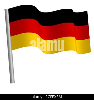 Bandiera tedesca di alta qualità che sventola su un palo Foto Stock