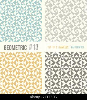 Insieme di quattro ripetizioni geometriche. Raccolta di diversi modelli astratti, numero 13. Sfondo verde, giallo e grigio, grigio scuro. Colori semplici - ea Illustrazione Vettoriale