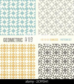 Insieme di quattro ripetizioni geometriche. Raccolta di diversi modelli astratti, numero 19. Sfondo verde, giallo e grigio, grigio scuro. Colori semplici - ea Illustrazione Vettoriale