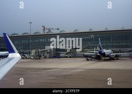 Aeroporto Internazionale Rajiv Gandhi, Aeroporto di Hyderabad, India. Indigo Airways Foto Stock