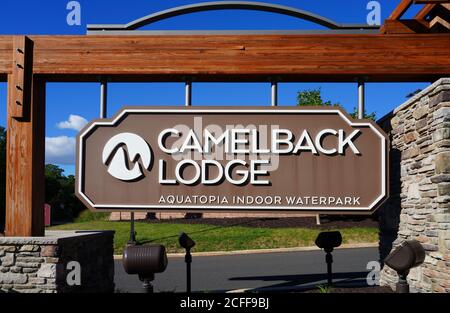 TANNERSVILLE, PA -30 AGOSTO 2020- Vista del Camelback Mountain Resort, una grande stazione sciistica nelle montagne di Poconos in Pennsylvania, Stati Uniti. Foto Stock