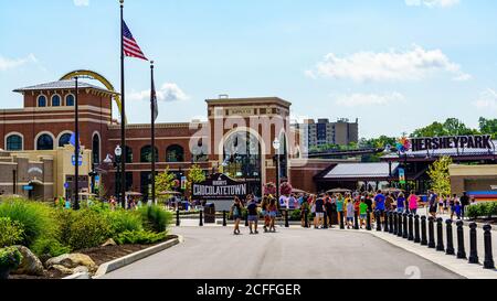 Hershey, PA, USA - 4 settembre 2020: Il nuovo ingresso a Hersheypark, una popolare attrazione di Chocolatetown USA. Foto Stock