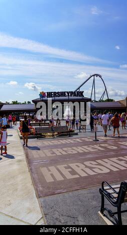 Hershey, PA, USA - 4 settembre 2020: Il nuovo ingresso a Hersheypark, una popolare attrazione di Chocolatetown USA. Foto Stock