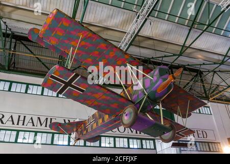 Un aereo da combattimento tedesco Fokker D.VII in mostra al RAF Museum, Londra, Regno Unito. Foto Stock