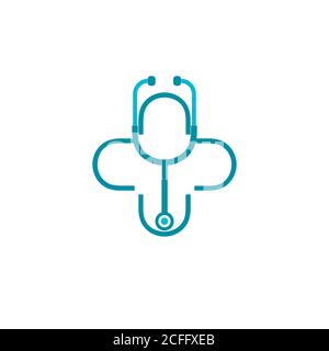 Il disegno del logo del medico e del vettore di illustrazione per la farmacia medica e di sanità e simboli dell'ospedale della clinica. Illustrazione Vettoriale