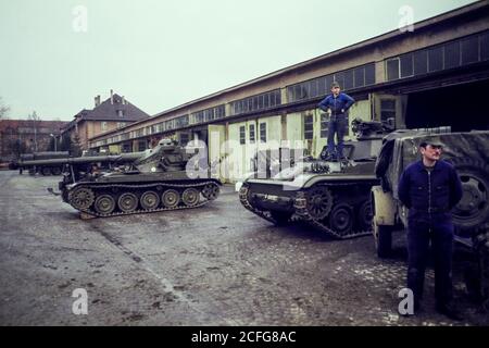 Caserma militare francese, Offenburg, 1980, Germania occidentale. Foto Stock