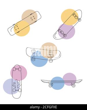 Set di icone skate linee con elementi di colore Illustrazione Vettoriale