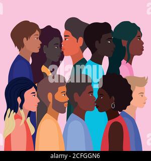 diversità pelli di donne e uomini cartoni animati disegno vettoriale Illustrazione Vettoriale