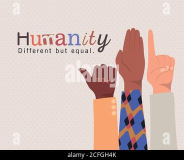 l'umanità differente ma uguale e diversità mani disegno vettoriale della pelle Illustrazione Vettoriale