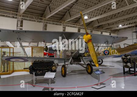 A Hawker Hart un aereo bombardiere britannico biplano degli anni '20 in mostra al RAF Museum, Londra, Regno Unito. Foto Stock