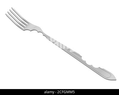 Forcella con segni di morso. Una forcella grigia con segni di morso. Isolato. Illustrazione 3D Foto Stock