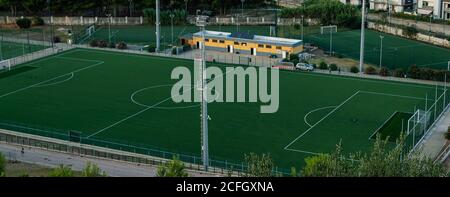 veri campi da calcio vuoti Foto Stock
