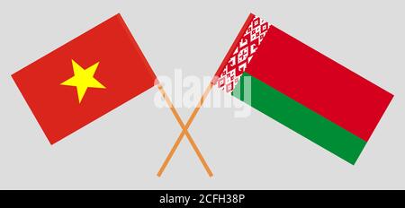 Bandiere incrociate di Bielorussia e Vietnam. Colori ufficiali. Proporzione corretta. Illustrazione vettoriale Illustrazione Vettoriale