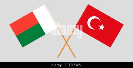 Bandiere incrociate del Madagascar e della Turchia. Colori ufficiali. Proporzione corretta. Illustrazione vettoriale Illustrazione Vettoriale