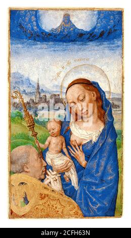 Simon Marmion, la visione di San Bernardo della Vergine e del Bambino 1475 Tempera, oro, inchiostro su pergamena, il J. Paul Getty Museum, Los Angeles, USA. Foto Stock