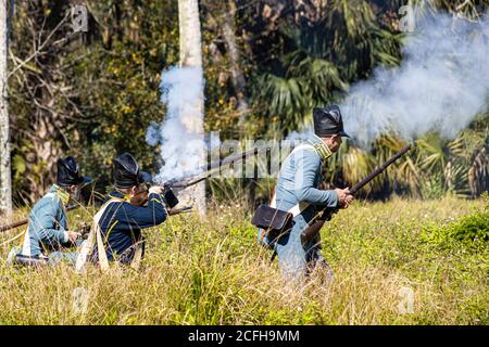 Un reenactment per la battaglia di Loxahatchee. Foto Stock