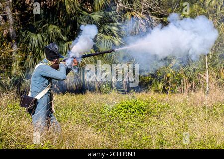 Un reenactment per la battaglia di Loxahatchee. Foto Stock