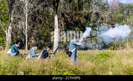 Un reenactment per la battaglia di Loxahatchee. Foto Stock