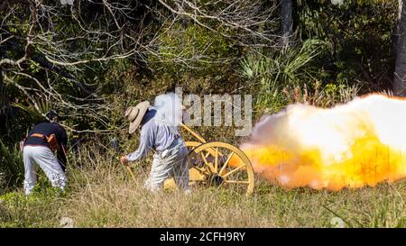 Un reenactment per la battaglia di Loxahatchee. Foto Stock