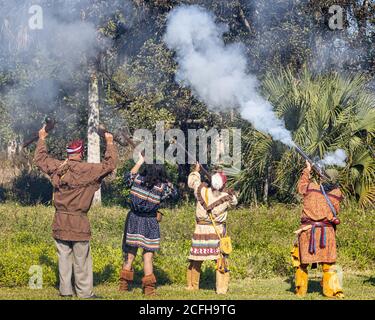 Un reenactment per la battaglia di Loxahatchee. Foto Stock