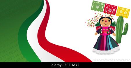 Messico giorno di indipendenza celebrazione orizzontale banner vettore illustrazione. Illustrazione Vettoriale