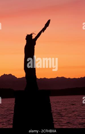 Replica della Statua della libertà, Alki Beach, Seattle, Washington Foto Stock