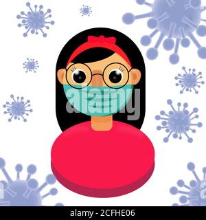 Ragazza indossare una maschera per proteggere covid-19 Coronavirus Foto Stock