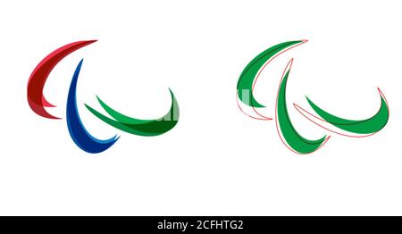 (200906) -- PECHINO, 6 settembre 2020 (Xinhua) -- questo è un confronto tra il vecchio e il nuovo disegno del simbolo Paralimpico. L'emblema aggiornato per i Giochi Paralimpici invernali di Pechino 2022 è stato rilasciato il 6 settembre 2020 per abbinare il nuovo simbolo Paralimpico che è stato rinnovato nell'ottobre 2019. Dopo consultazione con il Comitato Paralimpico Internazionale (IPC), Pechino 2022 ha riaffermato e ricolorato il suo emblema Paralimpico "Flying High" per rimanere in linea con il nuovo simbolo Paralimpico "Agitos", e le parole "PARALIMPICI GIOCHI" sono state rimosse dal design originale. (Pechino 2022 Comitato organizzatore/Hando Foto Stock