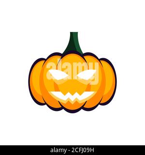 Spaventosa zucca scolpita. Jack o lanterna. Felice concetto di Halloween. Zucca spaventosa. Zucca isolata con faccia malvagia. Zucca arancione arricciata. Illustrazione Vettoriale