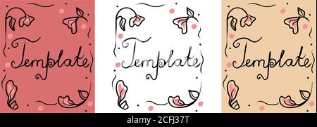 Modelli di progettazione vettoriali in stile trendy. Disegno a mano sfondo per le vacanze. Imposta cornice con spazio di copia vuoto per il colore del testo Illustrazione Vettoriale