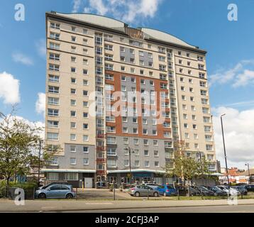 D'Arcy Court un isolato a torre di appartamenti a Hendon, Sunderland, Inghilterra, Regno Unito Foto Stock