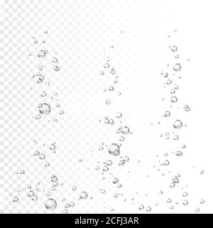 Flusso di bolle d'aria. Bolle di sapone. Gocce d'acqua realistiche. Vettore Illustrazione Vettoriale