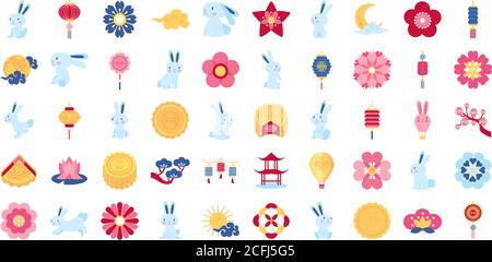 pacchetto di cinquanta icone set metà autunno disegno vettoriale illustrazione Illustrazione Vettoriale